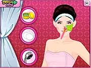 Cotton Candy Makeover free online game screenshot, model with pastel pink and blue makeup, facial spa session, fashion dress-up game