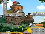 Two-player game screen showing the cartoon characters Mordecai (blue jay) and Rigby (raccoon) standing on a platform in an ancient, forgotten land