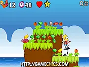 The Simpsons Halloween Jump free online arcade game featuring a character running and jumping to grab candy while avoiding a ghost.