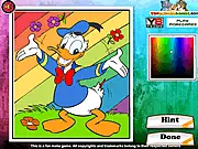 Coloring page featuring a happy Donald Duck image being painted with digital colors