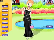 Holiday Outing Dress Up game interface showing a girl being styled with various dresses and accessories for her vacation, free online fashion game