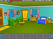 Screenshot of the Plaything Room Escape point-and-click game, showing a colorful room full of toys, furniture, and objects to find clues.