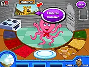 Screenshot of Chef Octopus Restaurant game showing the octopus serving food to demanding customers with a waiting timer