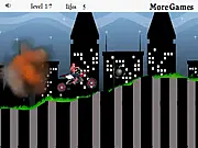 Spider-Man Bike online game screenshot, Spider-Man riding a red motorcycle on a city level, play free adventure game on PlayArcadeHub