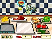 Zombie Hamburgers cooking game screen showing a chef preparing a disgusting but delicious hamburger with zombie-themed ingredients