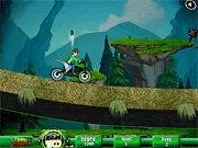 Ben10 Turbo Racer free online racing game screenshot showing Ben 10 on a motorcycle collecting alien gadgets