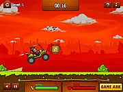 Screenshot of Crazy Golf Cart 2 online game showing a golf cart mid-air over a dangerous, unconventional obstacle on a green course