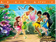 Tinkerbell Hidden Alphabets game screenshot, Tinker Bell and fairies, hidden letters game with a timer