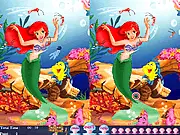Ariel's World 10 Differences game screenshot, finding differences between two pictures of the mermaid princess, play free online