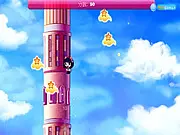 Screenshot of Tower Climber free game showing a character jumping between platforms on a tall, vertical structure