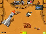 Mars Rover Curiosity Parking free game online, showing the NASA rover driving across the red Martian surface to park near yellow stones and spaceships.