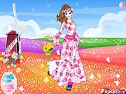 Free online dress-up game Flower Princess Dress Up, showing the beautiful princess choosing a colorful dress and flower accessories.