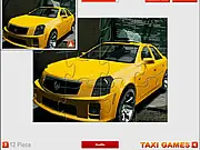 Cadillac Taxi Jigsaw puzzle game screenshot, assemble a picture of a Cadillac CTS taxi car, free online puzzle game