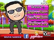 Screenshot from Gangnam Style Dance Show game showing a character on stage performing the iconic 'horse dance' move with flashing lights and a crowd in the background