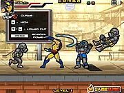 Wolverine The Last Stand free online action game screenshot showing Wolverine fighting multiple enemies with his claws extended