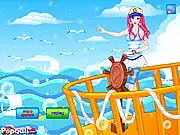 A girl in a cute blue and white sailor uniform with a red bow being dressed up in the free Sailor Girl Dress Up online game