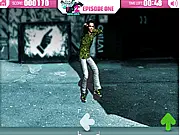 Screenshot from Step It Up 2 dance game showing a character performing a breakdancing move on a street stage