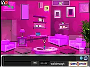 Pink Hall Escape game screenshot, point and click puzzle game, search for clues to escape a pink room online
