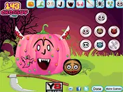 Screenshot of a finished, terrifying jack-o'-lantern with carved eyes and a wicked smile, ready for Halloween night.