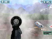 Screenshot of Lone Ops free online side-scrolling shooter, showing the player's base being attacked by enemy soldiers and the use of special artillery attacks