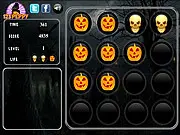 The grid of spooky pumpkin tiles in Halloween Memory Tiles, with a highlighted pattern shown for the player to memorize and repeat.