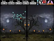 Two similar, side-by-side Halloween images in the Spot The Difference game, showing a spooky scene with a few tiny variations to find.