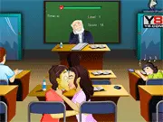 School Kissing Game free online, two characters kissing in a classroom