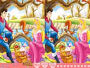 Princess Aurora Find The Differences free online game screenshot showing two images of Princess Aurora side-by-side with circles highlighting hidden differences