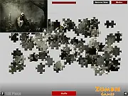 Dark Zombie Puzzle free online jigsaw game showing a disassembled image of a terrifying zombie face