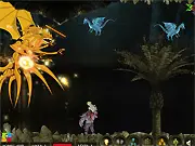 Gameplay screenshot of the Survive: Dragon Attack free online game, showing a medieval castle being defended against incoming flying dragons and ground enemies.