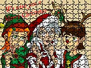 Ben 10 Christmas Puzzle free online game screenshot showing Ben Tennyson and his alien characters in a completed Christmas-themed jigsaw puzzle