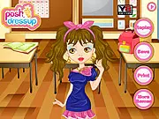 Dolled Up Makeover free online game screen showing makeup and dress-up options for a female character