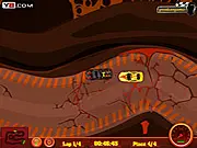 Taxi Driver From Hell racing game screenshot, showing an upgraded taxi car driving on a fiery underground track