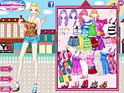 A virtual model standing in a fitting room, surrounded by various clothes, accessories, and shoes, with a focus on creating the perfect 'Fashion Look Secret' ensemble.
