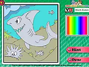 Shark Tales Coloring Game online screenshot showing a black and white outline of a shark character ready to be painted with colors