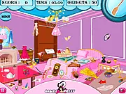Princess Castle Cleanup game screen showing a messy castle room that needs to be cleaned and organized by the player