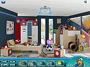 Modern Room Hidden Objects game screen showing a stylish living room with contemporary furniture and concealed items to find