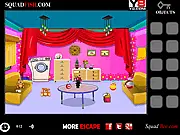 Baby Room Escape game screenshot showing the interior of a brightly decorated nursery with toys, furniture, and hidden clues