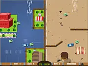 Dual Parking online game screen showing two different colored cars being controlled at the same time and attempting to park in separate marked spots.