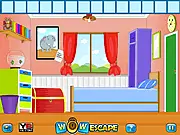 Screenshot of the Wow Escape online game, showing a detailed room with various furniture, objects, and visual clues for the point-and-click escape puzzle.