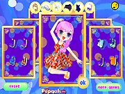 Screenshot of Magic Cards Dress Up game showing a fashionable girl and several magical cards with clothing and hairstyles on them