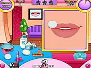 Fabulous Lip Care Salon game screen showing a girl's lips being styled with colorful lipstick and polish in a makeup salon