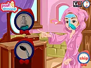 Screenshot of the Red Riding Hood Makeover game, showing the character after a full makeup and dress-up session, wearing a stylish red cape and dress.