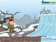The brave adventurer climbing a snowy, treacherous cliff face in The Mountaineer free online game