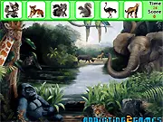 Safari Animals Hidden Object free online game screenshot showing a vibrant African savanna scene