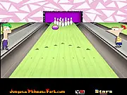 Phineas and Ferb Bowling free online game showing the cartoon characters preparing to roll a bowling ball down the lane
