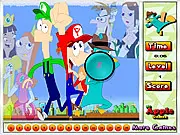 Phineas and Ferb Hidden Numbers free online game showing the cartoon characters with numbers subtly hidden in the background