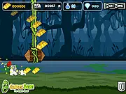 Play Knight Mighty Runs free online action game, showing a knight in armor running through a dark jungle filled with traps and green monsters.