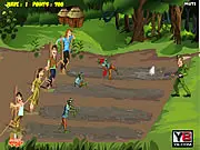 Play Zombies Shooter Online free game on PlayArcadeHub, showing a sheriff holding a shotgun and shooting at approaching green zombies in a town street.