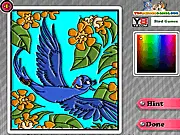 Screenshot of Rio Coloring game - a black and white outline of a macaw from the Rio movie ready to be colored